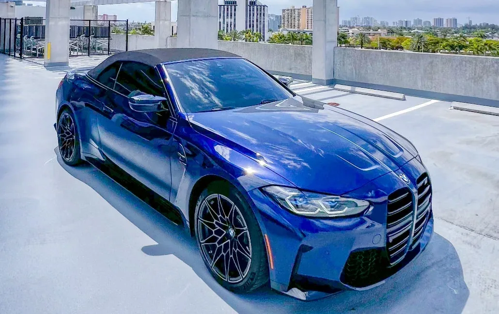 Exterior view of 2024 BMW M4 Competition Convertible for a Miami drive