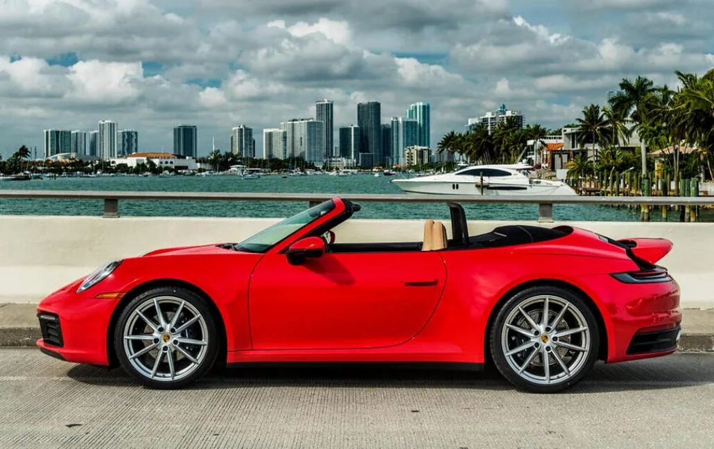 Exterior view of 2021 Porsche 911 for a Miami drive